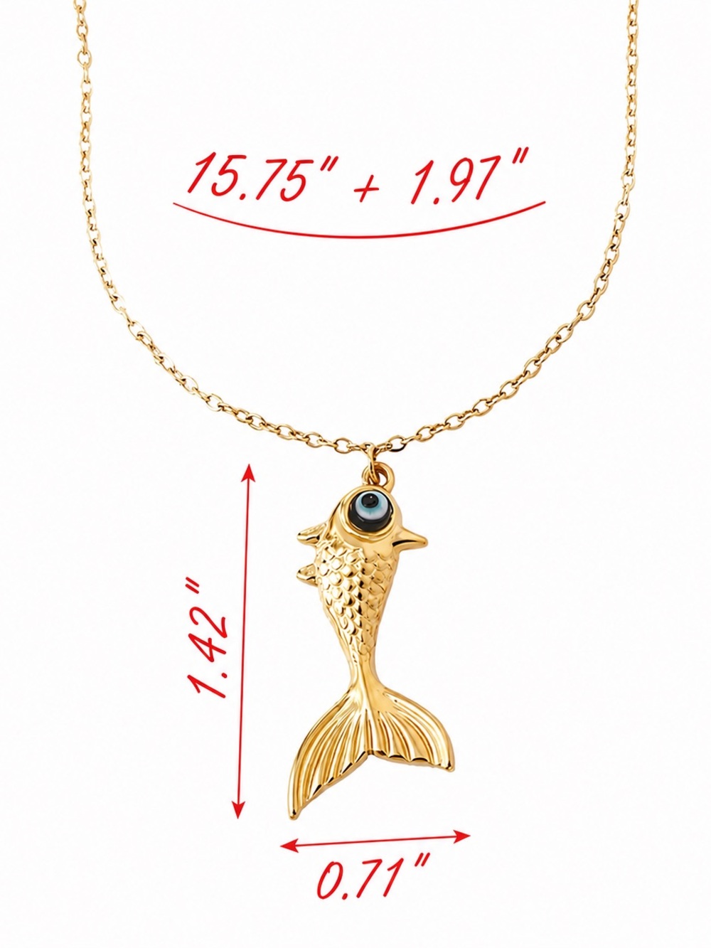 Fish Pendant Necklace with Blue Eye - Summer Jewelry - Picture 3 of 3